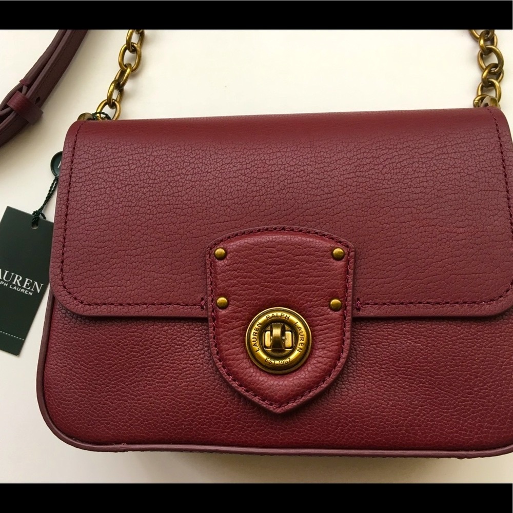 Leather Bag Cross Body Ralph Lauren small bag Envelope Style Bag Red wine color - Picture 9 of 16
